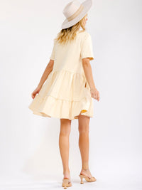 WOMEN'S SHORT SLEEVE FRONT POCKETS LOOSE FIT TIERED MINI DRESS