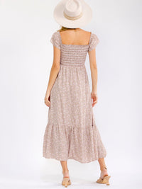 WOMEN'S SHORT SLEEVE SQUARE NECK FLORAL PRINT SMOCK MAXI DRESS
