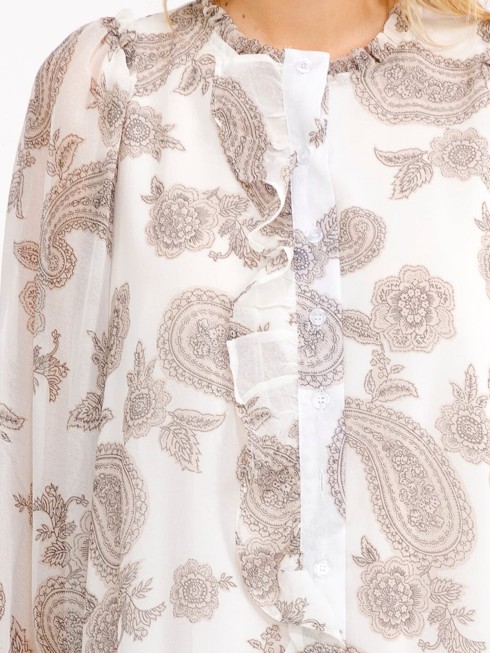 WOMEN'S LONG SLEEVE BUTTON UP PAISLEY PRINT HIGH-LOW MINI DRESS