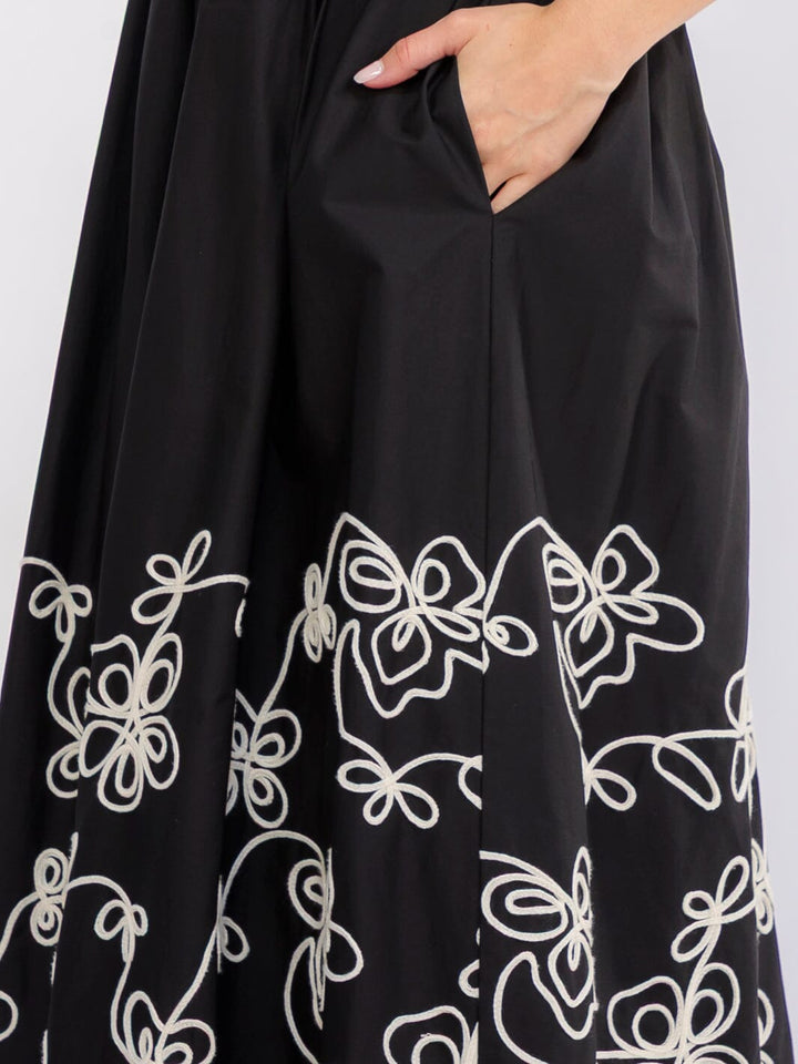 WOMEN'S SLEEVELESS FRONT POCKETS OPEN BACK STITCHED DETAILED MAXI DRESS