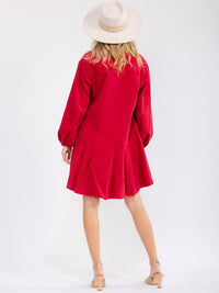 WOMEN'S LONG SLEEVE BUTTON UP FRONT POCKETS HIGH-LOW CORDUROY MINI DRESS