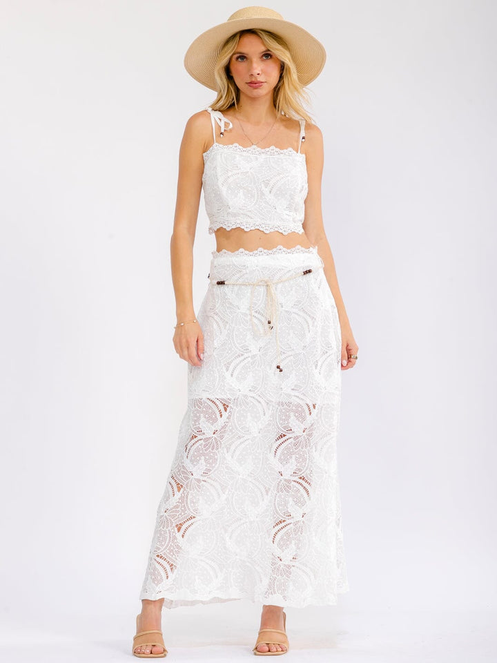 WOMEN'S SLEEVELESS CROP TOP & ZIP UP MAXI SKIRT CROCHET 2PC. SET