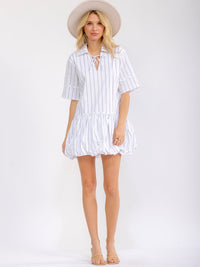 WOMEN'S SHORT SLEEVE V-NECK STRIPES MINI DRESS