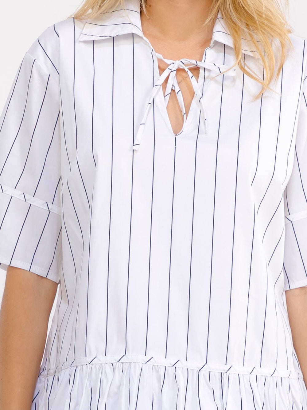 WOMEN'S SHORT SLEEVE V-NECK STRIPES MINI DRESS
