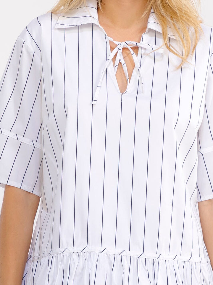WOMEN'S SHORT SLEEVE V-NECK STRIPES MINI DRESS