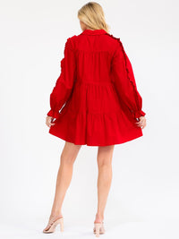 WOMEN'S LONG SLEEVE V-NECK BUTTON UP POCKETS SEQUINS MINI DRESS