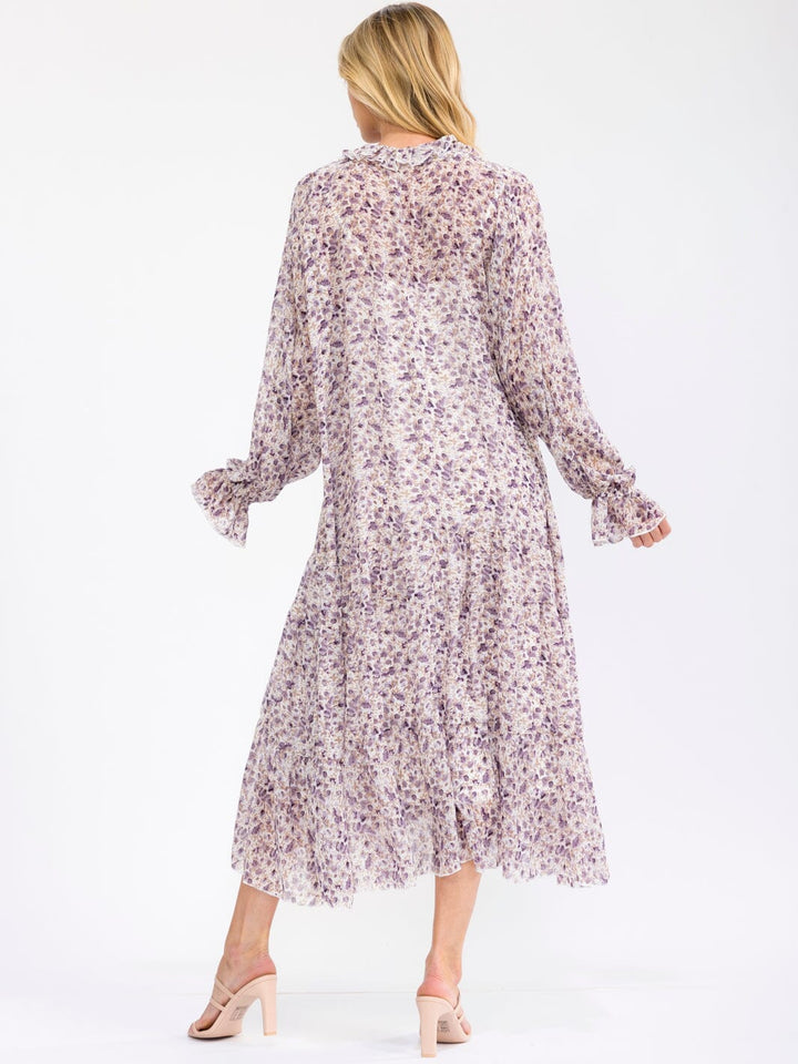WOMEN'S LONG SLEEVE V-NECK FLORALLOOSE FIT MAXI DRESS