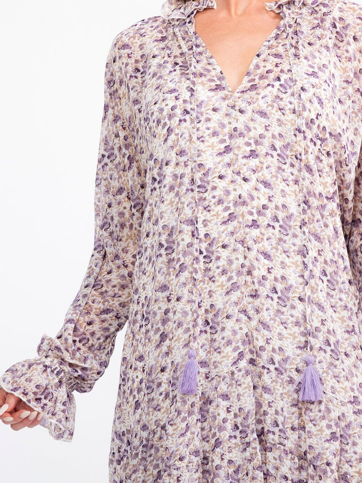 WOMEN'S LONG SLEEVE V-NECK FLORALLOOSE FIT MAXI DRESS