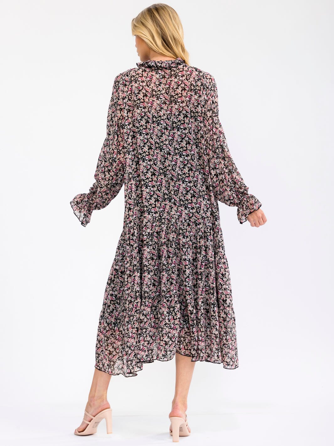 WOMEN'S LONG SLEEVE V-NECK FLORALLOOSE FIT MAXI DRESS