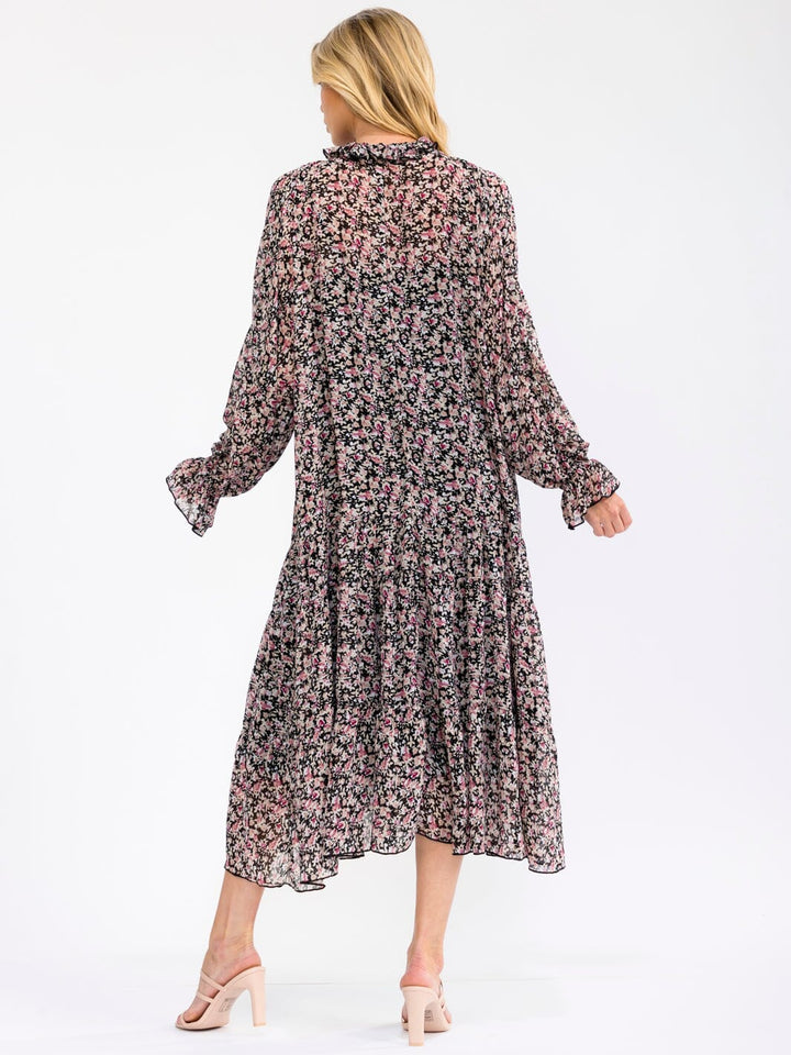 WOMEN'S LONG SLEEVE V-NECK FLORALLOOSE FIT MAXI DRESS