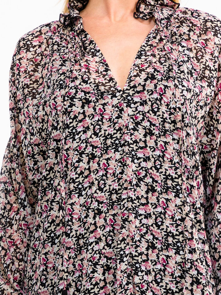 WOMEN'S LONG SLEEVE V-NECK FLORALLOOSE FIT MAXI DRESS