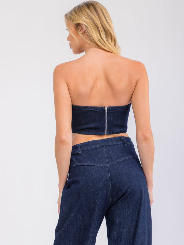 WOMEN'S SLEEVELESS STRETCH DENIM CROP TOP