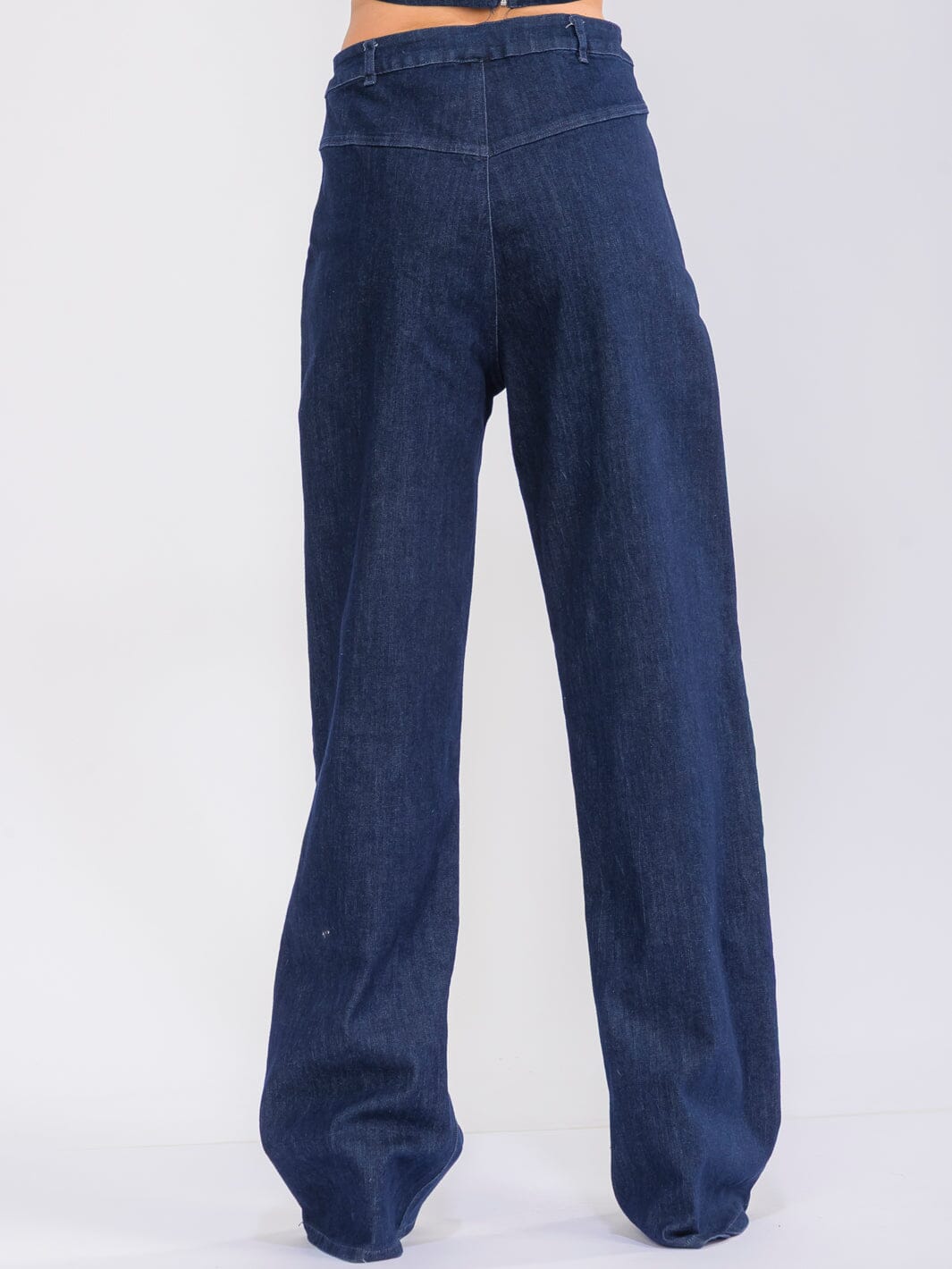 WOMEN'S BUTTON CLOSURE POCKETS WIDE LEG STRETCH DENIM PANTS