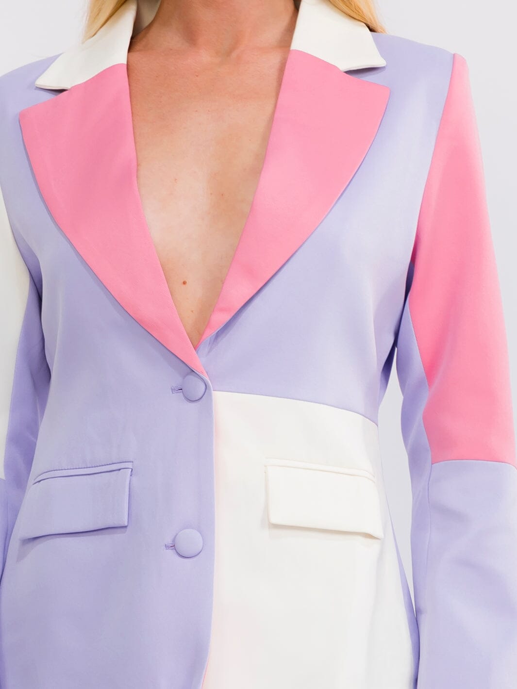WOMEN'S LONG SLEEVE BUTTON CLOSURE BLAZER & BUTTON CLOSURE BELL LEG PANTS COLORBLOCK 2PC. SET