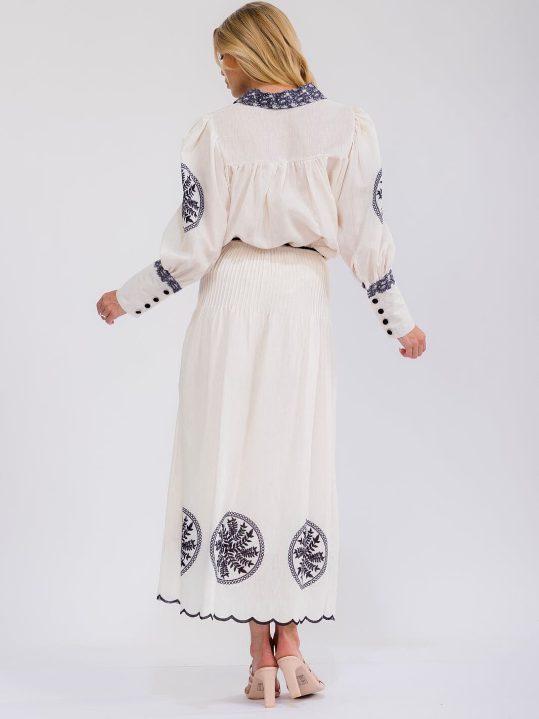 WOMEN'S LONG SLEEVE BUTTON UP TOP & ELASTIC WAIST MAXI SKIRT MULTI PRINT 2PC. SET
