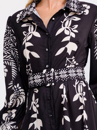 WOMEN'S LONG SLEEVE V-NECK BUTTON UP BELTED FLORAL PRINT MAXI DRESS