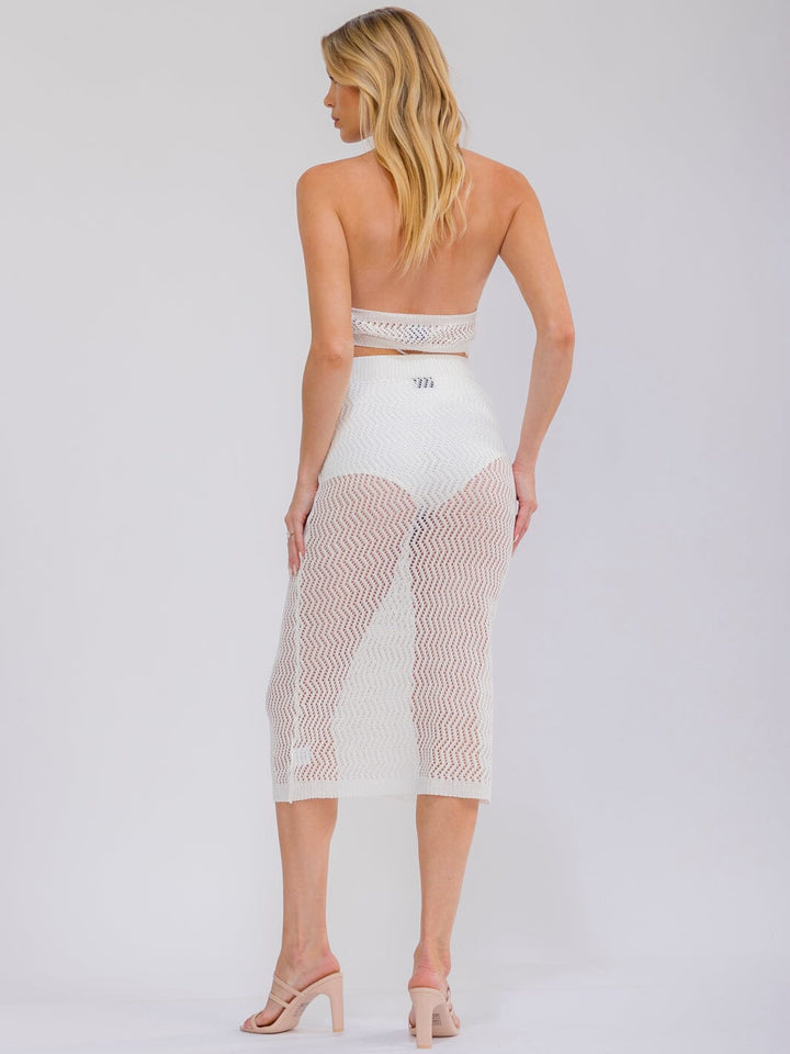 WOMEN'S SLEEVELESS CROP TOP & ELASTIC WAIST MIDI SKIRT CROCHET 2PC. SET