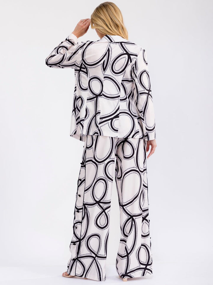 WOMEN'S LONG SLEEVE BLAZER & ELASTIC WAIST WIDE LEG PANTS MULTI PRINT 2PC. SET