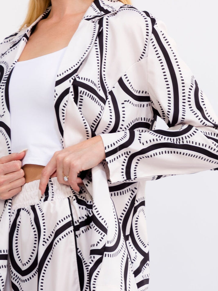 WOMEN'S LONG SLEEVE BLAZER & ELASTIC WAIST WIDE LEG PANTS MULTI PRINT 2PC. SET