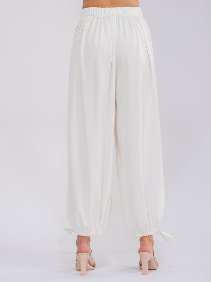 WOMEN'S ELASTIC WAIST FRONT POCKETS JOGGER LEG PANTS