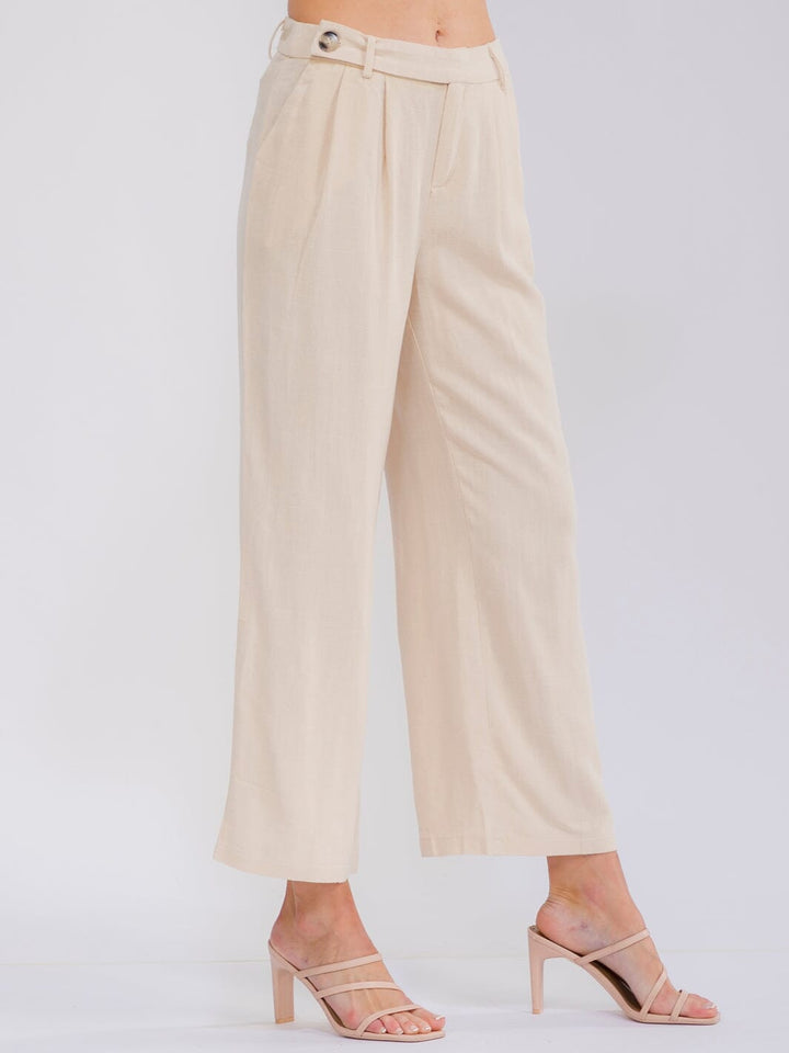 WOMEN'S BUTTON CLOSURE FRONT POCKETS WIDE LEG PANTS