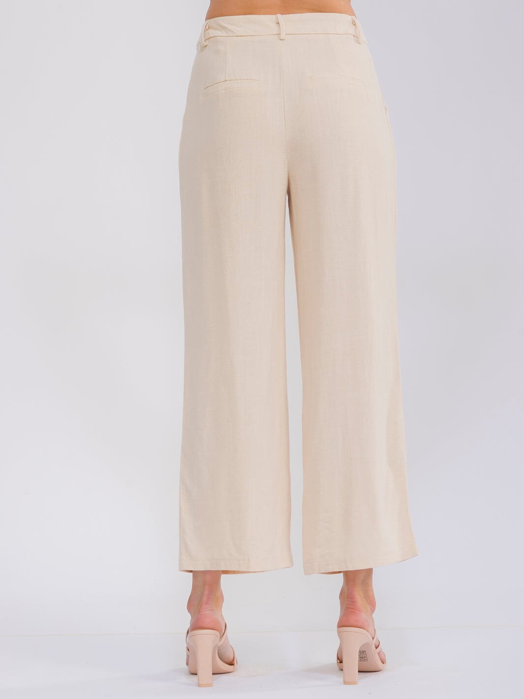WOMEN'S BUTTON CLOSURE FRONT POCKETS WIDE LEG PANTS