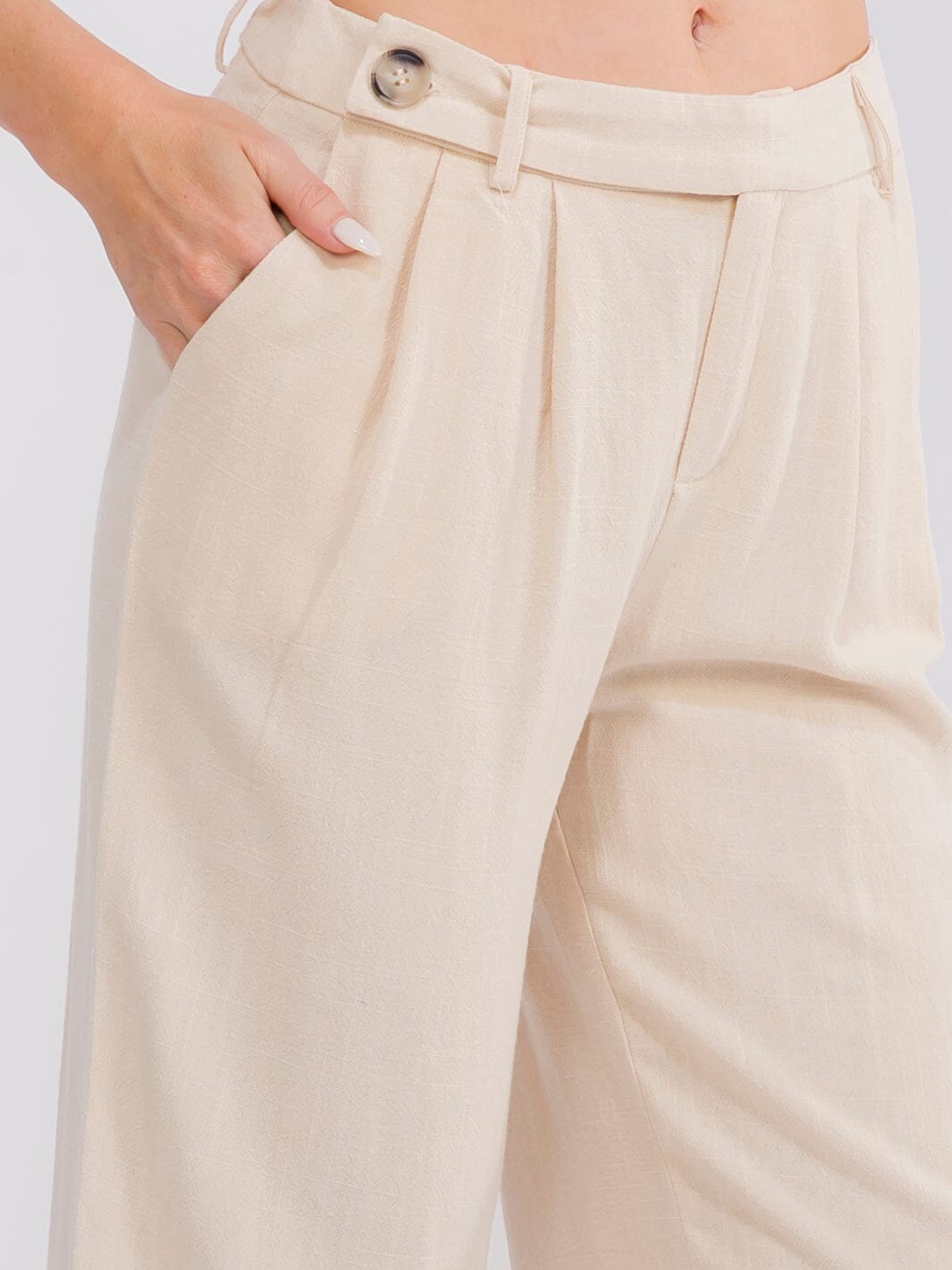 WOMEN'S BUTTON CLOSURE FRONT POCKETS WIDE LEG PANTS