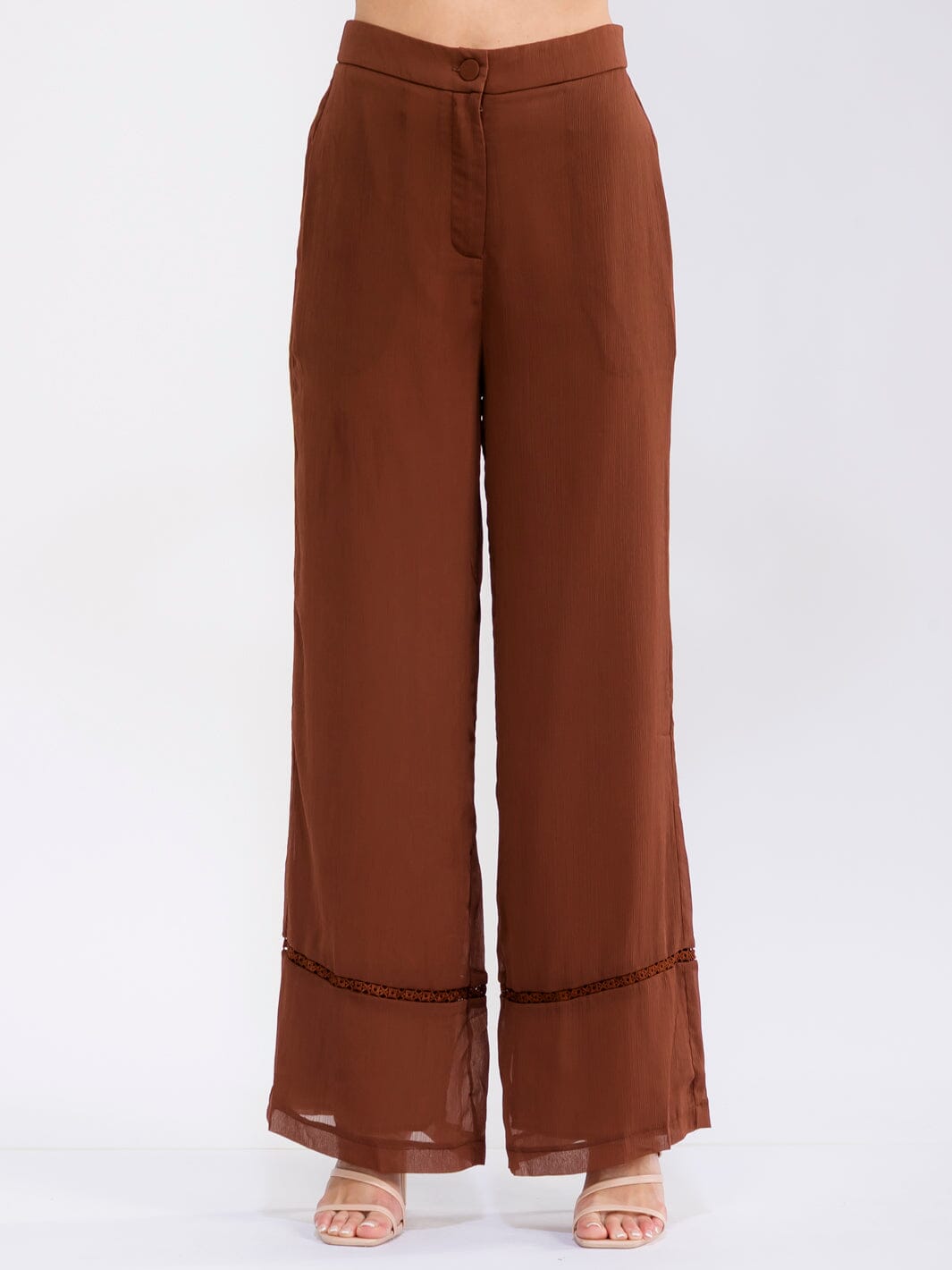 WOMEN'S BUTTON CLOSURE FRONT POCKETS WIDE LEG PANTS