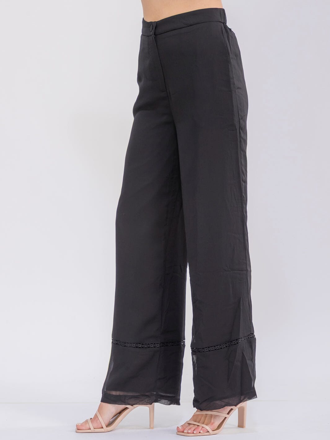 WOMEN'S BUTTON CLOSURE FRONT POCKETS WIDE LEG PANTS