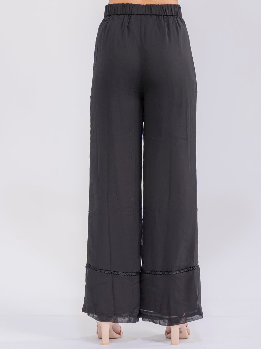 WOMEN'S BUTTON CLOSURE FRONT POCKETS WIDE LEG PANTS