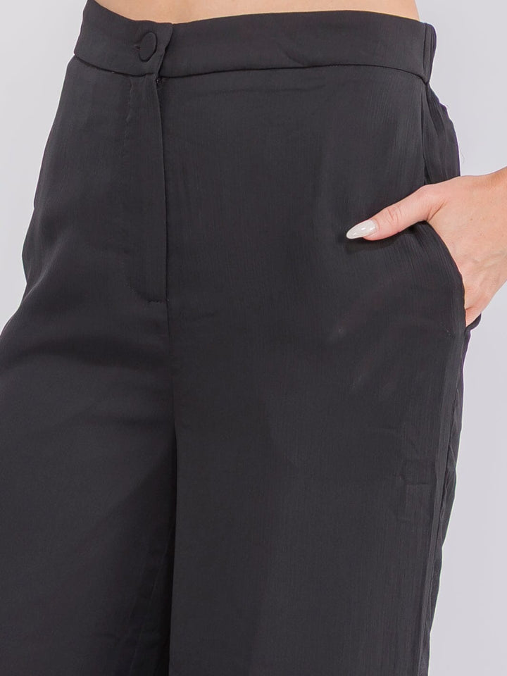 WOMEN'S BUTTON CLOSURE FRONT POCKETS WIDE LEG PANTS