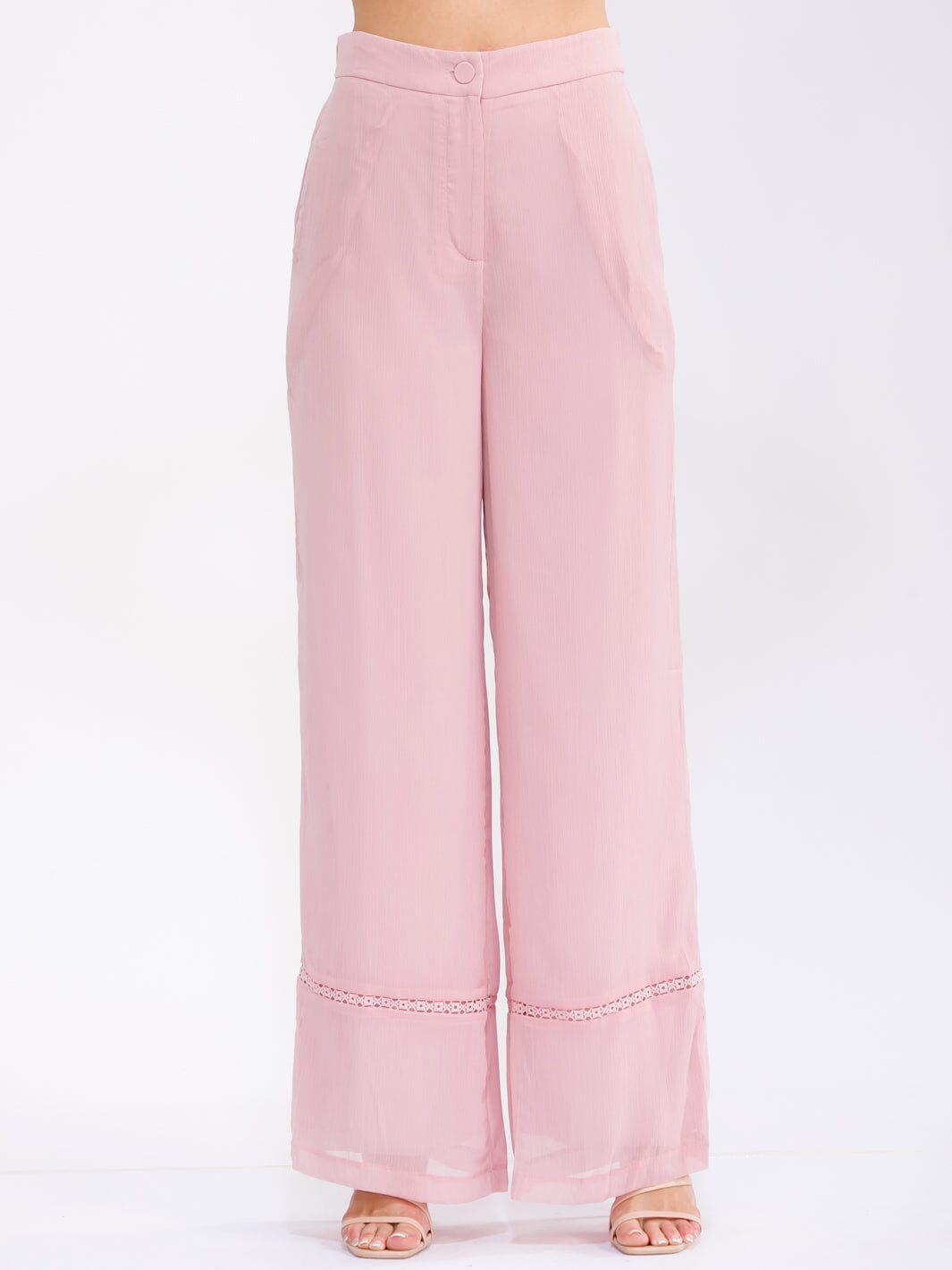 WOMEN'S BUTTON CLOSURE FRONT POCKETS WIDE LEG PANTS