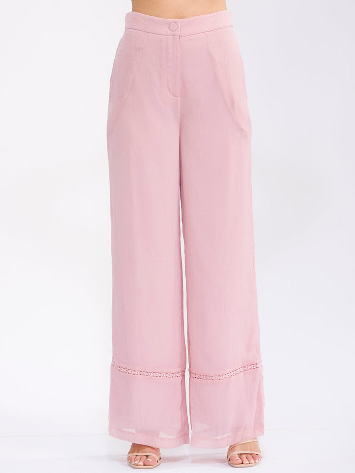 WOMEN'S BUTTON CLOSURE FRONT POCKETS WIDE LEG PANTS