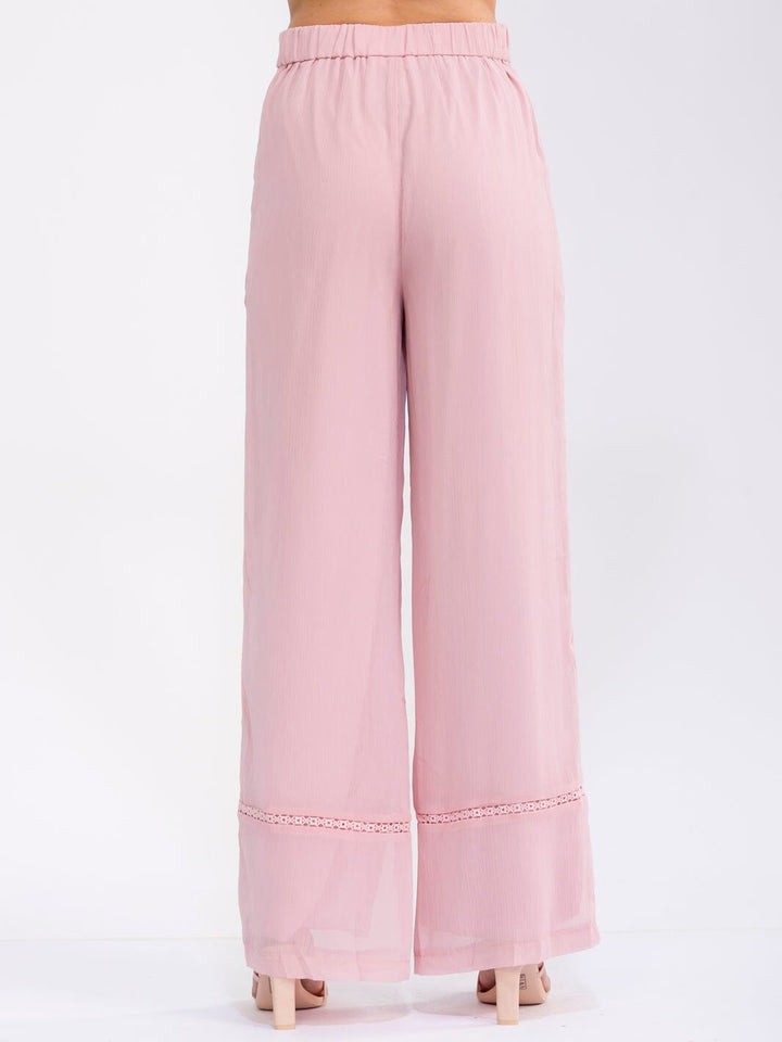 WOMEN'S BUTTON CLOSURE FRONT POCKETS WIDE LEG PANTS