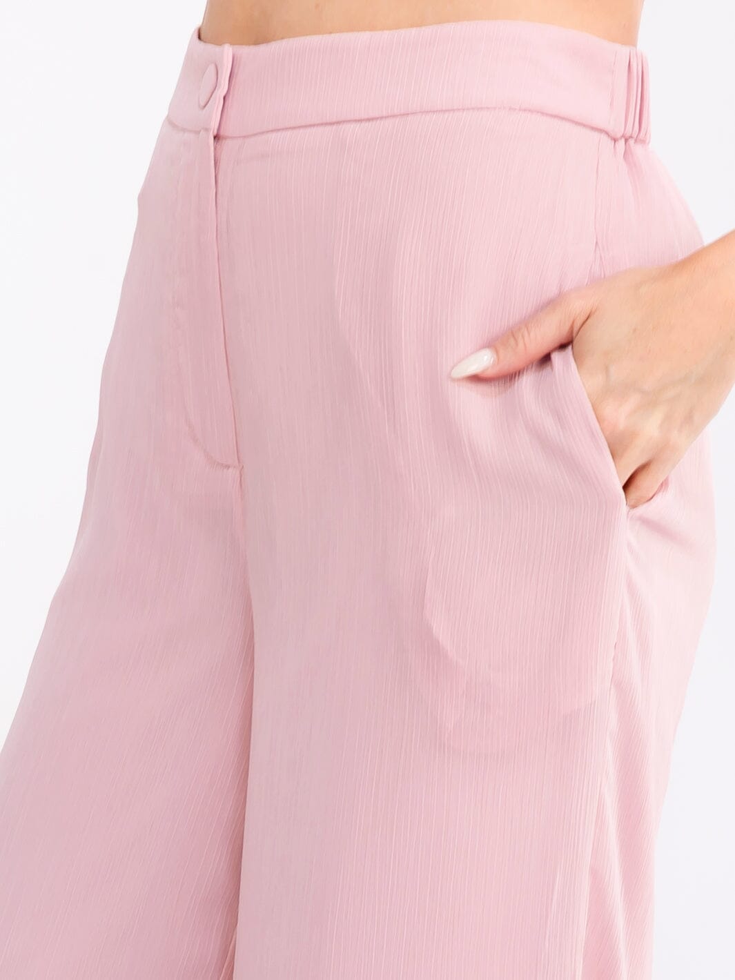 WOMEN'S BUTTON CLOSURE FRONT POCKETS WIDE LEG PANTS