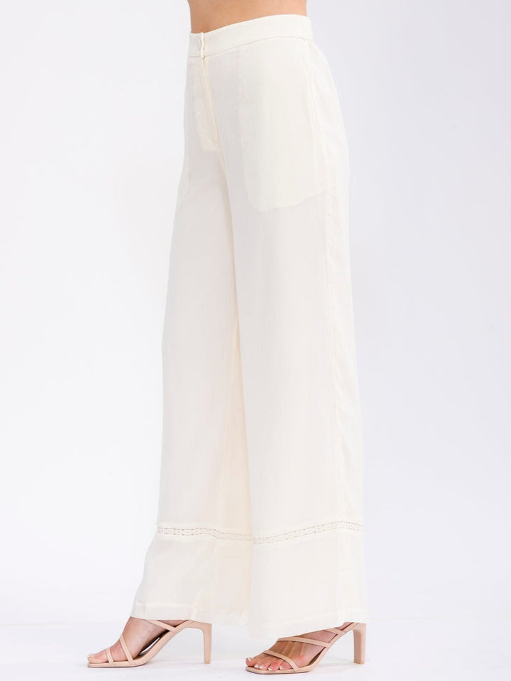 WOMEN'S BUTTON CLOSURE FRONT POCKETS WIDE LEG PANTS