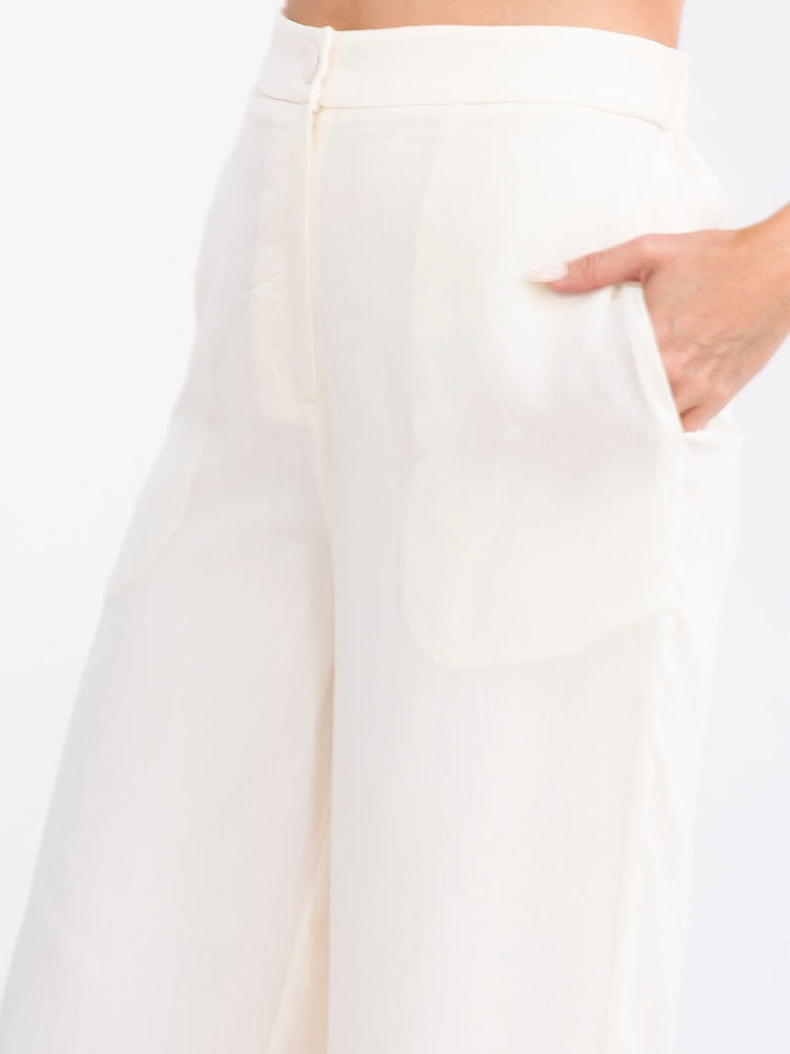 WOMEN'S BUTTON CLOSURE FRONT POCKETS WIDE LEG PANTS