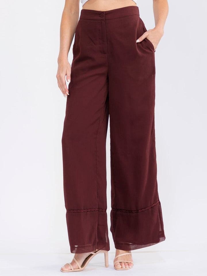 WOMEN'S BUTTON CLOSURE FRONT POCKETS WIDE LEG PANTS