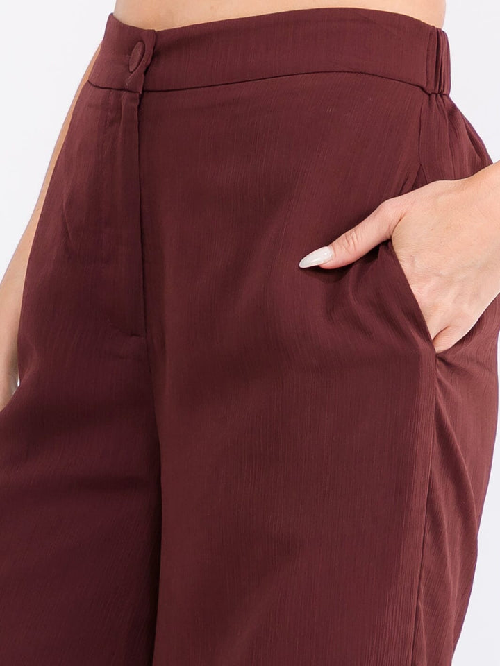 WOMEN'S BUTTON CLOSURE FRONT POCKETS WIDE LEG PANTS