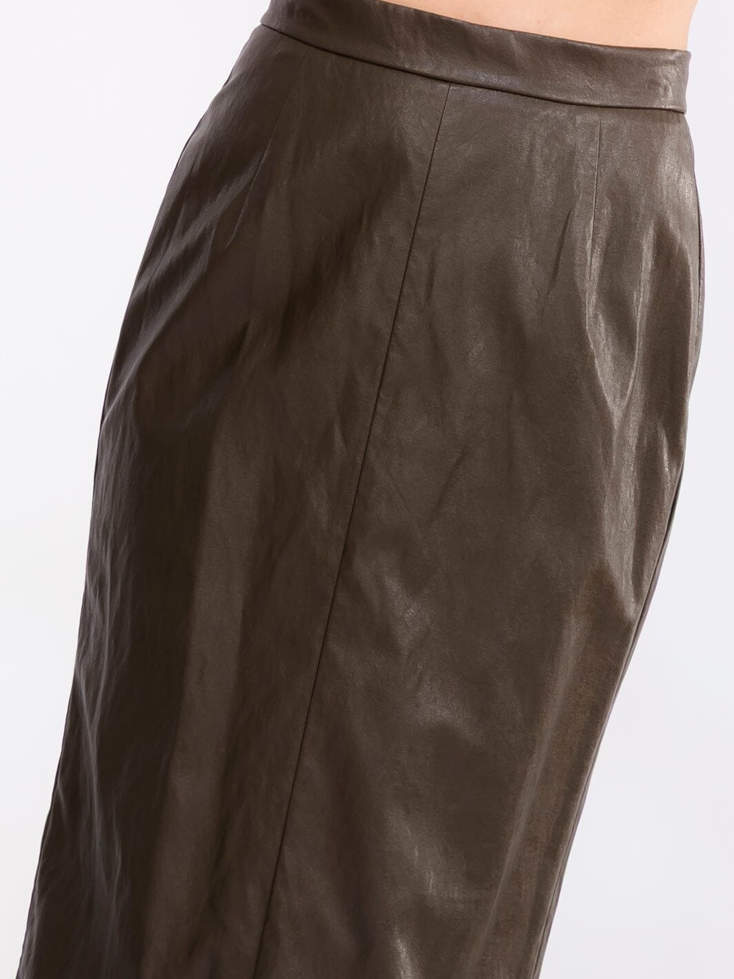 WOMEN'S ZIP UP BACK SLIT PU PLEATHER MAXI SKIRT