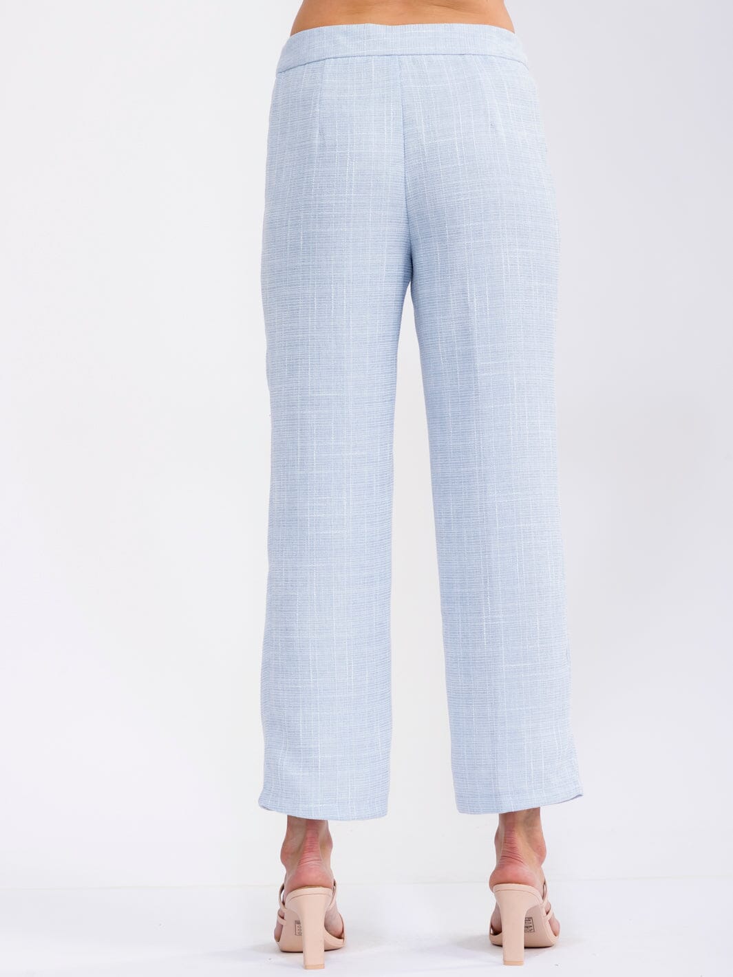 WOMEN'S BUTTON CLOSURE FRONT POCKETS TWEED WIDE LEG PANTS