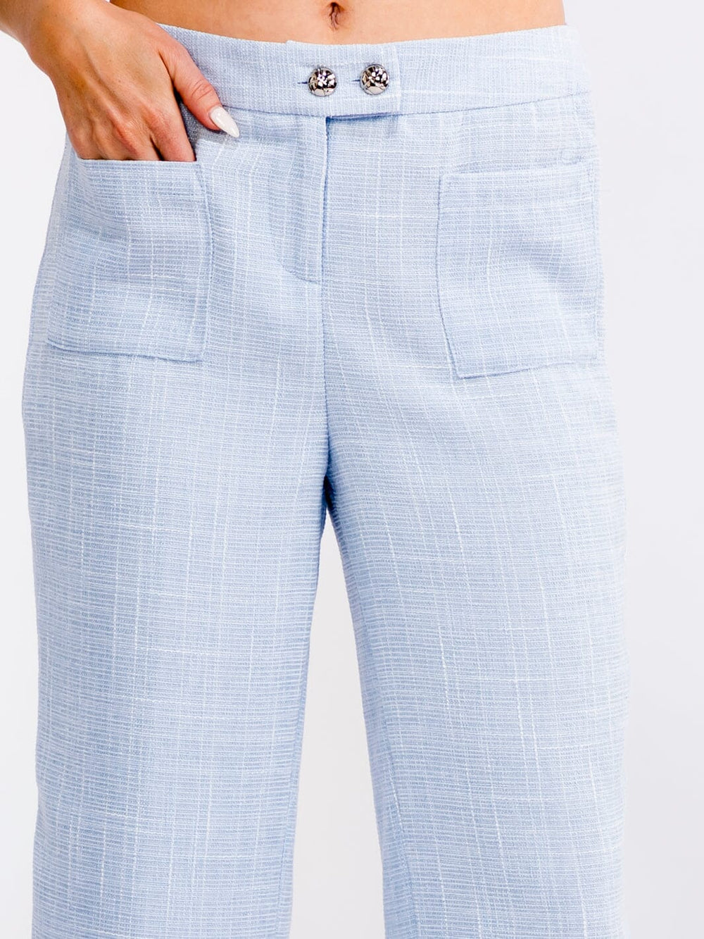 WOMEN'S BUTTON CLOSURE FRONT POCKETS TWEED WIDE LEG PANTS