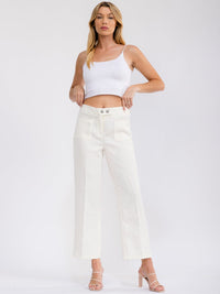 WOMEN'S BUTTON CLOSURE FRONT POCKETS TWEED WIDE LEG PANTS