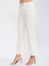 WOMEN'S BUTTON CLOSURE FRONT POCKETS TWEED WIDE LEG PANTS
