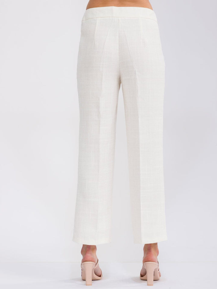 WOMEN'S BUTTON CLOSURE FRONT POCKETS TWEED WIDE LEG PANTS