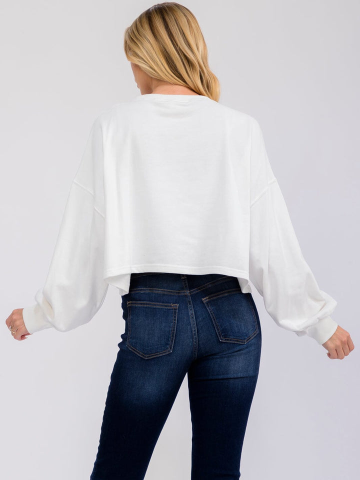 WOMEN'S LONG SLEEVE PEARL SEQUINS GRAPHIC TOP