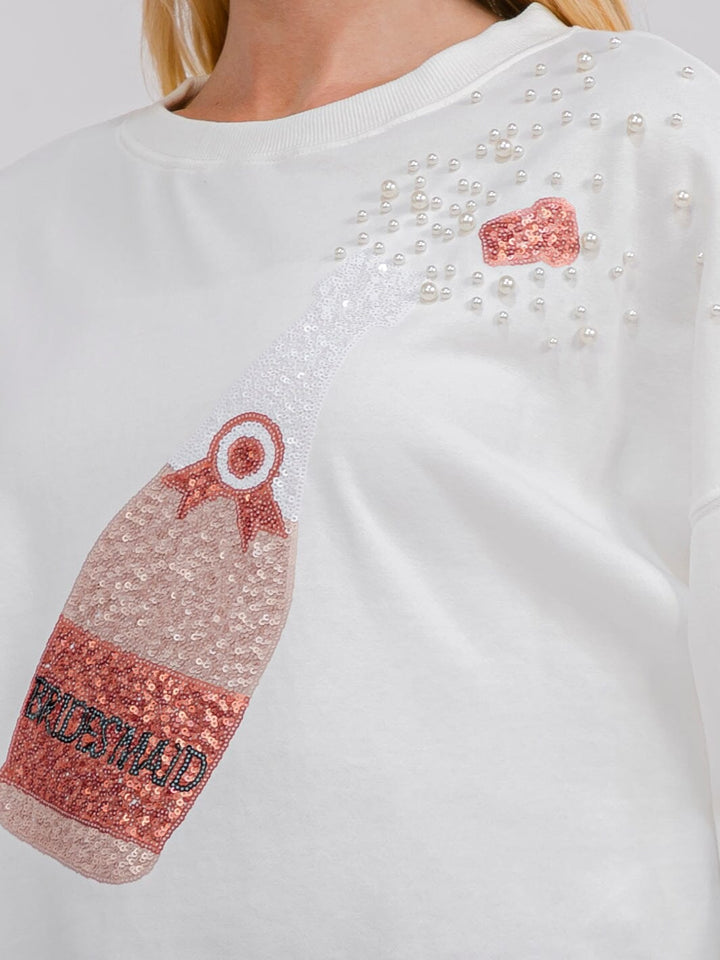 WOMEN'S LONG SLEEVE PEARL SEQUINS GRAPHIC TOP