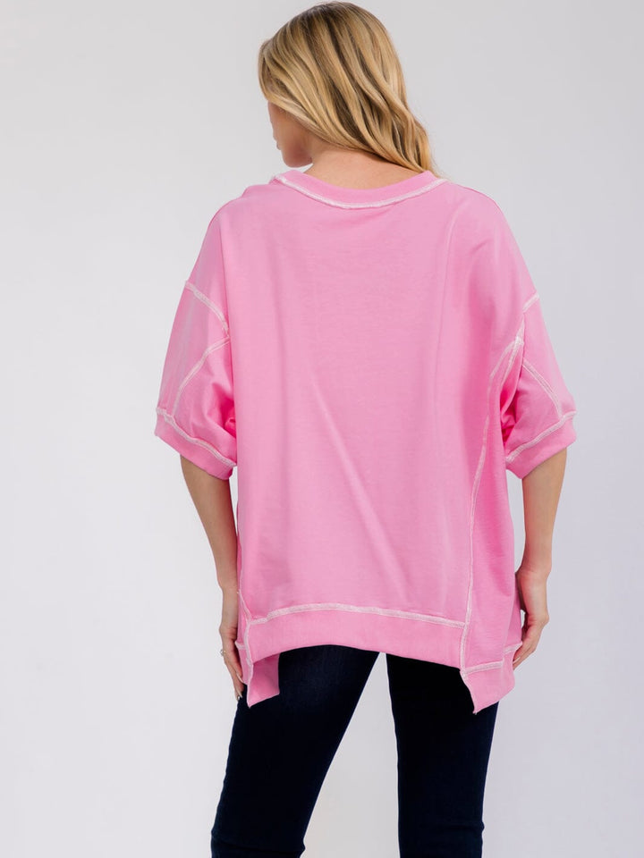 WOMEN'S SHORT SLEEVE LOOSE FIT HIGH-LOW GAME DAY TOP