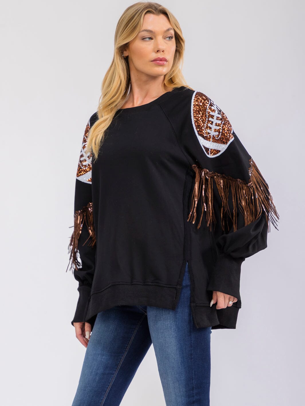 WOMEN'S LONG SLEEVE GAME DAY SEQUINS GRAPHIC PULLOVER SWEATER