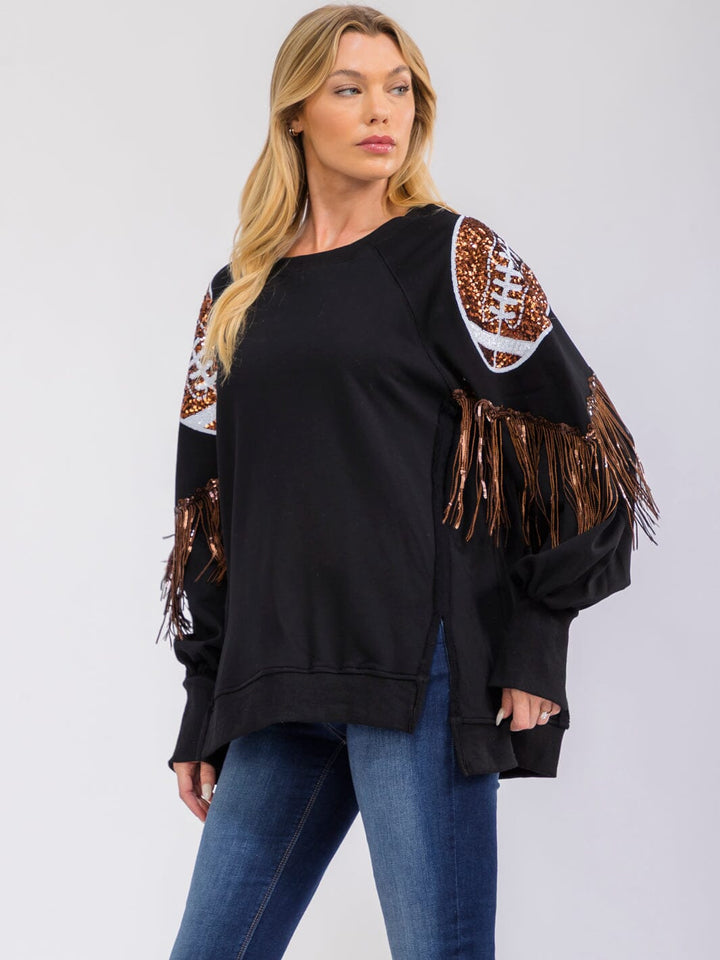 WOMEN'S LONG SLEEVE GAME DAY SEQUINS GRAPHIC PULLOVER SWEATER